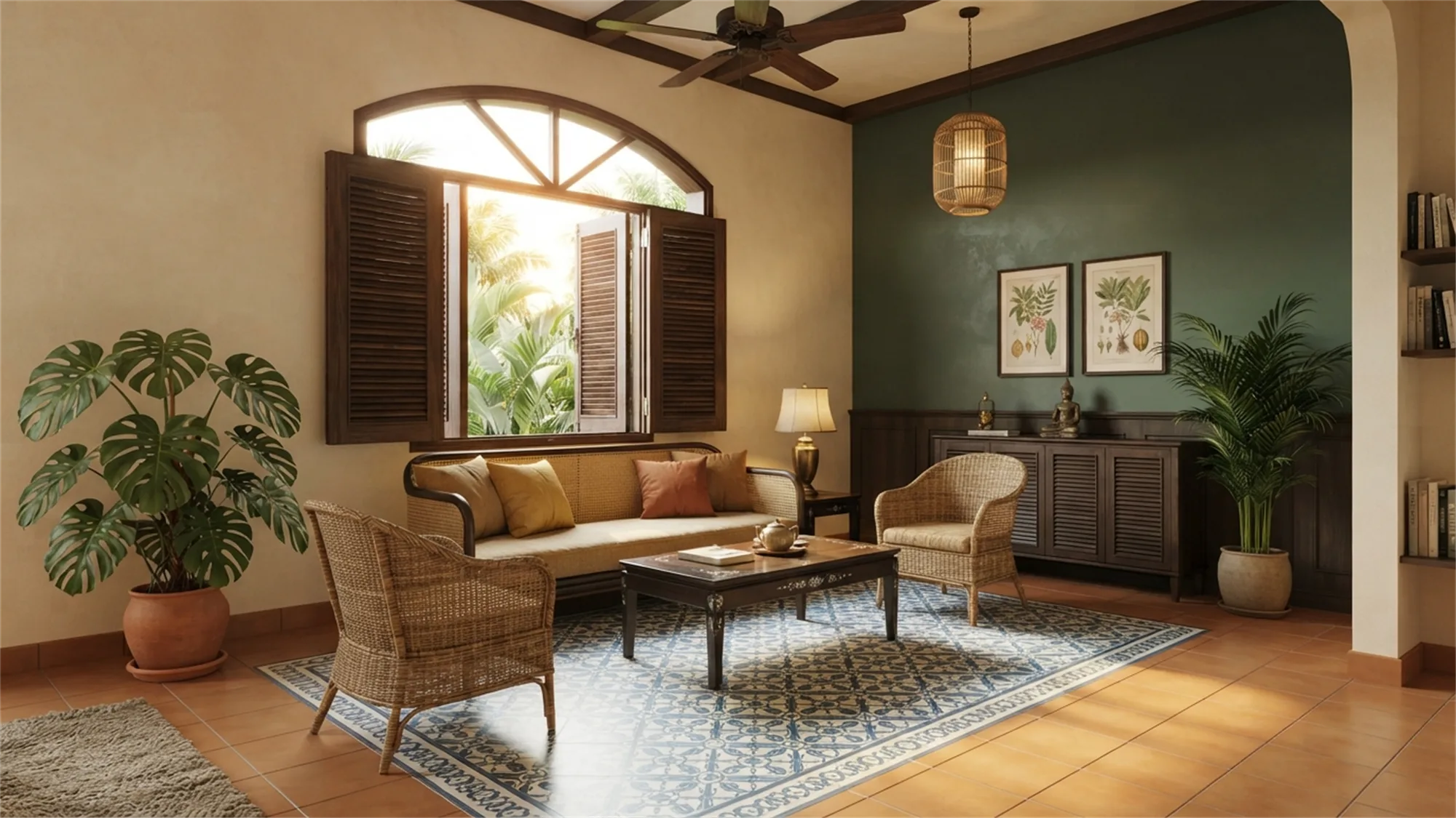 Phòng khách phong cách Indochine — mức Trung