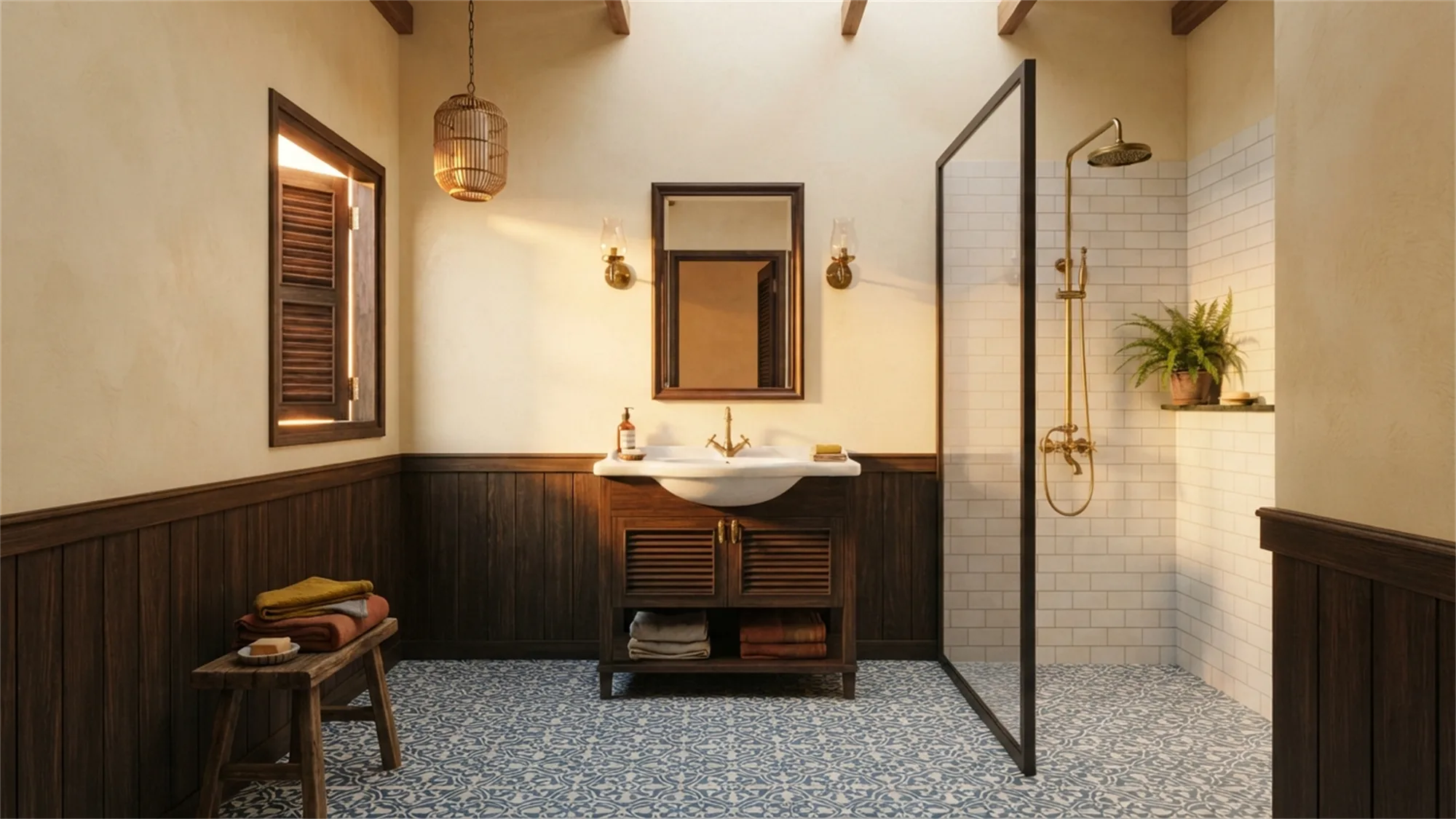 Phòng tắm phong cách Indochine — mức Trung