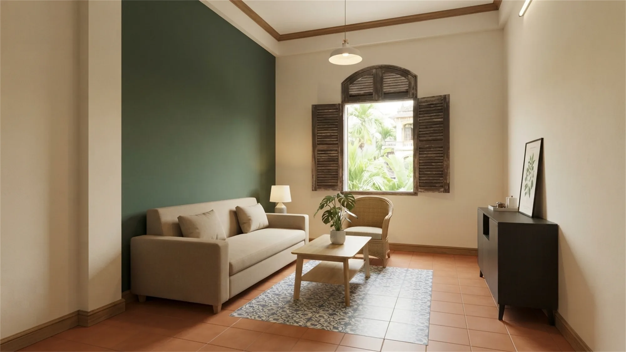 Phòng khách phong cách Indochine — mức Vừa